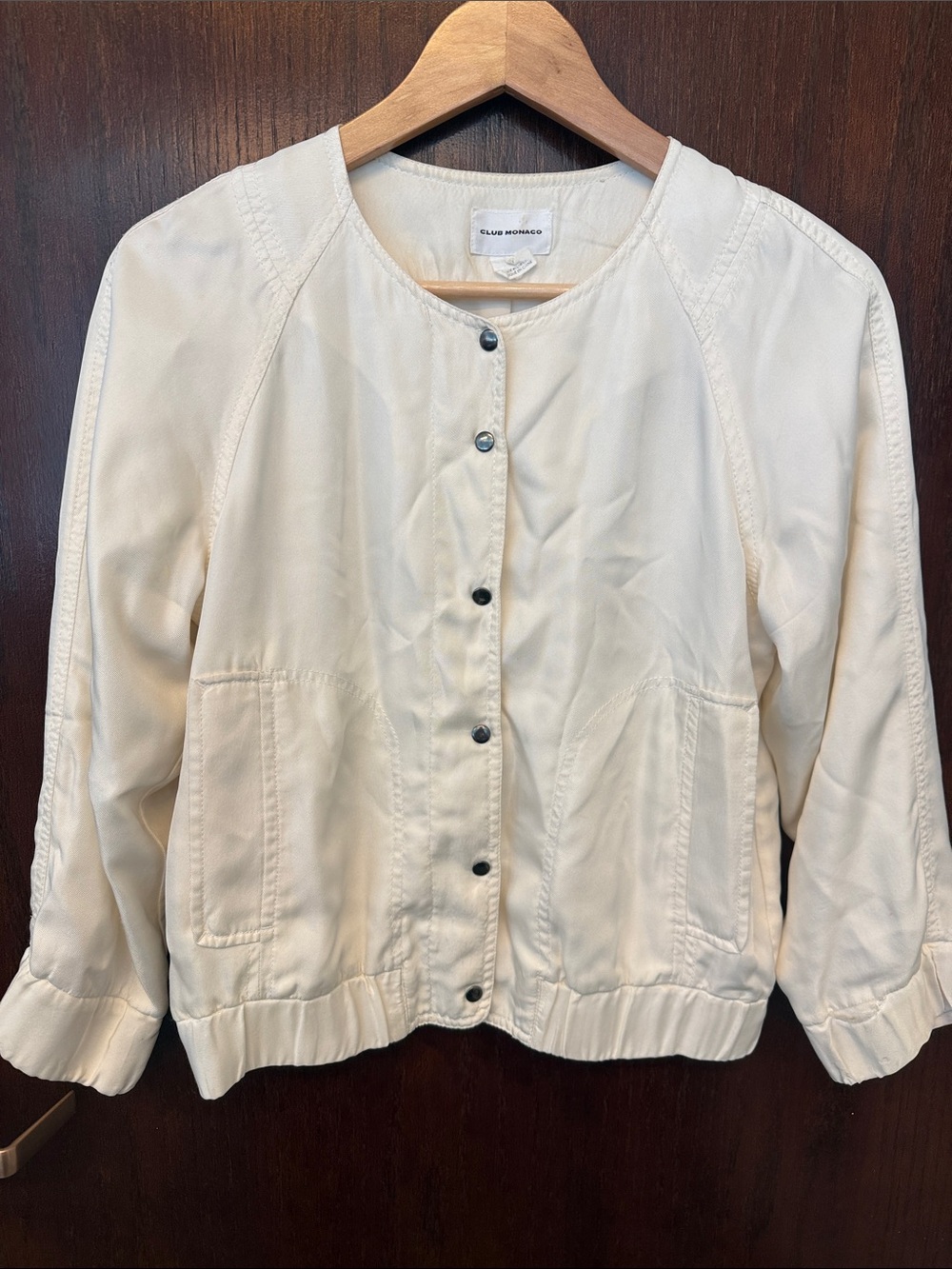 Club Monaco Ivory Snap-Front Bomber Jacket